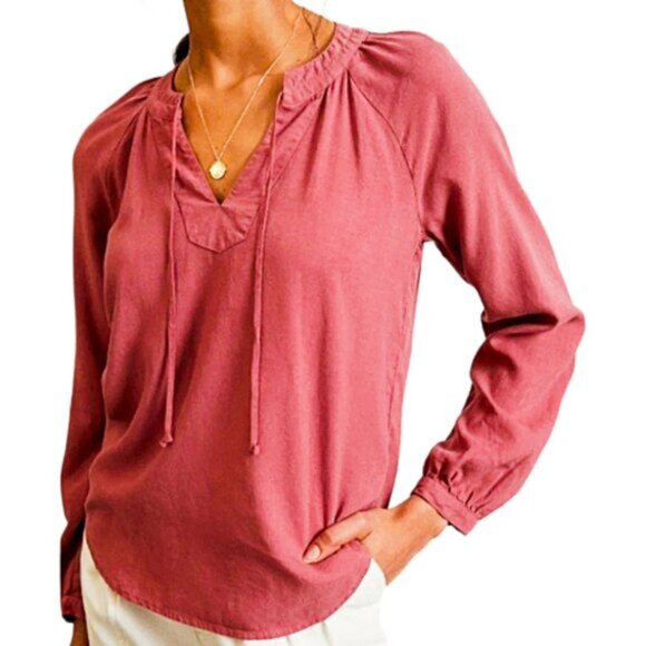 NWT Anthropologie Cloth & Stone Wine TENCEL Lyocell Blouse L Boho Fall Top - Picture 5 of 11